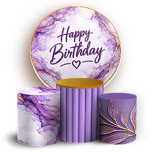 Capas Painel Redondo e Trio Cilindro Sublimado - Happy Birthday