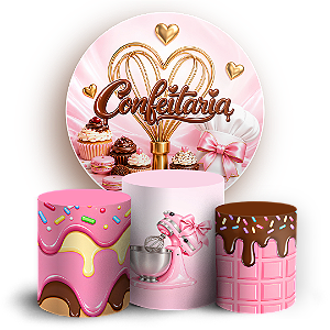 Capas Painel Redondo e Trio Cilindro Sublimado - Confeitaria