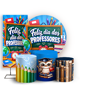 Capas Painel Redondo Trio Cilindro e Faixa Lateral Sublimado - Dia dos Professores