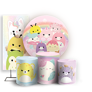 Capas Painel Redondo Trio Cilindro e Faixa Lateral Sublimado - Squishmallow