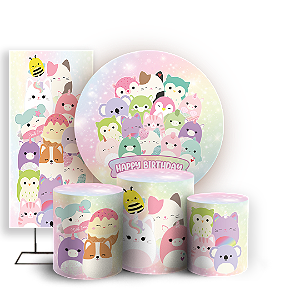 Capas Painel Redondo Trio Cilindro e Faixa Lateral Sublimado - Squishmallow
