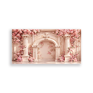 Capa Painel Retangular Sublimado - Fundo Fotográfico - Arco de Flores Rosa