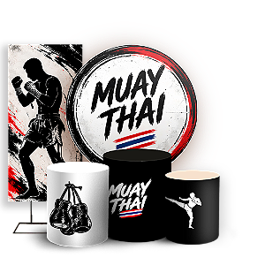 Capas Painel Redondo Trio Cilindro e Faixa Lateral Sublimado - Muay Thai