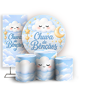 Capas Painel Redondo Trio Cilindro e Faixa Lateral Sublimado - Chuva de Bênçãos