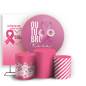 Capas Painel Redondo Trio Cilindro e Faixa Lateral Sublimado - Outubro Rosa