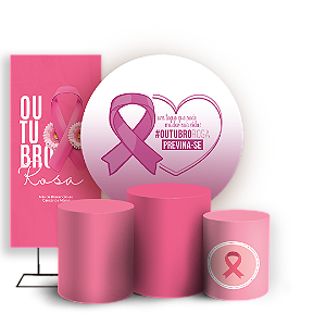 Capas Painel Redondo Trio Cilindro e Faixa Lateral Sublimado - Outubro Rosa
