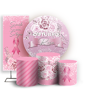 Capas Painel Redondo Trio Cilindro e Faixa Lateral Sublimado - Outubro Rosa