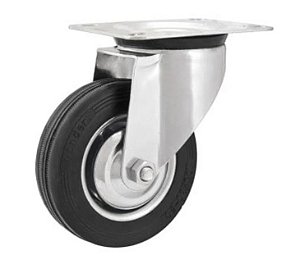 Rodizio giratório 4"- 101mm Leve Preto com Roda de Borracha Capacidade 60 kgf Vonder