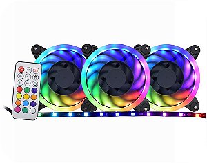 Kit 3 Fans Cooler Speed Control Argb Rainbow Af-j1225 - K-mex