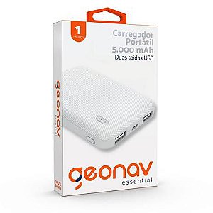 Carregador Portátil 5000mAh 2 USB Branco - ES5KWT - Geonav