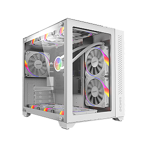 GABINETE GAMER FORCEFIELD WHITE GHOST - FRONTAL E LATERAL EM VIDRO - PCYES - GFFWGP
