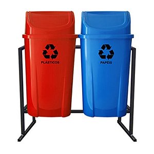 Conjunto Lixeira Basculante 60 Litros c/ Suporte