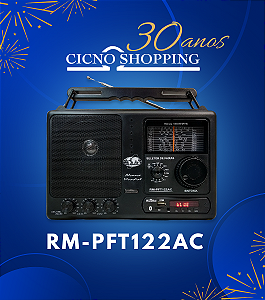 RM-PFT122AC-Rádio Portátil 12 faixas c/sintonia fina/bluetooth/cartão micro sd/USB e Controle Remoto.