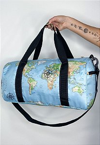 Mala de Mão Bolsa Transversal Estampa Mapa Mundi A017