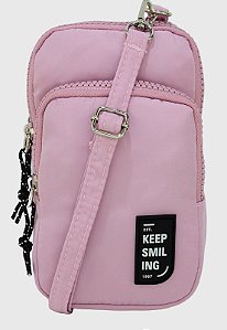 Shoulder Bag Bolsa Transversal Pequena de Nylon Rosa B049