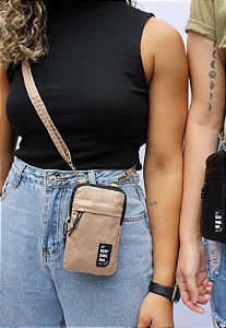 Shoulder Bag Bolsa Transversal Pequena de Nylon Bege B050