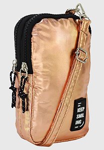 Shoulder Bag Bolsa Transversal Pequena de Nylon Metalizada Dourada B051