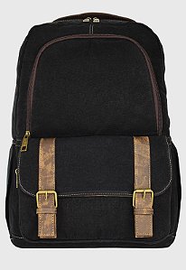 Mochila De Lona Grande Masculina Feminina Com Compartimento para Notebook Preta A018