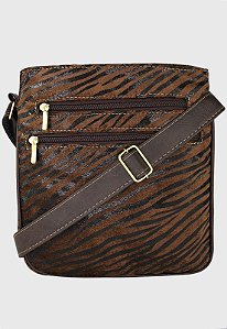 Bolsa Lenna's Transversal Com Estampa Animal Print Zebra Marrom L037