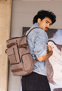 Lenna's Mochila de Lona Grande Masculina Feminina Comporta Notebook Casual e Viagens Cinza LE13