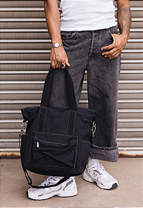 Lenna's Bolsa Transversal e de Ombro Tote Bag de Lona Preta A025