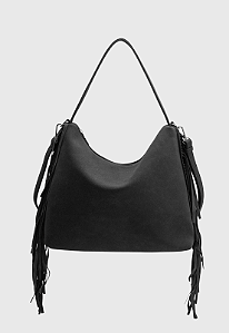 Hobo Bag Bolsa Transversal com Franjas Estilo Western Preta B080