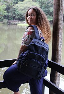 Mochila Jeans Escolar Grande Azul Marinho L083