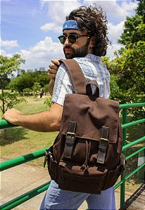 Mochila Vintage Grande Lona Marrom L085