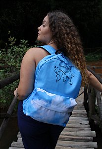 Mochila Escolar Nylon Estampa Divertida Wanderlust Mapa Mundi Azul F001EST