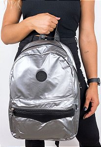 Mochila Básica Escolar de Nylon Prata 020