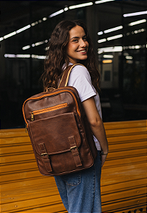 Mochila Executiva Vintage Masculina Feminina Caramelo LE03