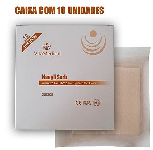 Curativo De Alginato De Cálcio Kangli Sorb 10x10cm Caixa C/10 Unidades - Vita Medical