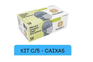 Kit Máscara Cirúrgica Tripla Branca C/ Elast 5 Caixas c/50 Un -Descarpack