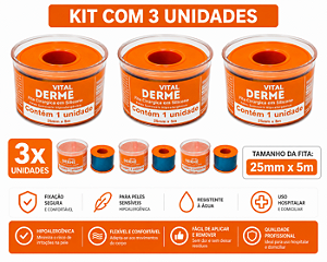 Kit C/3 Rolos de Fita Cirúrgica De Silicone 2,5cm x 5 metros (Cicatriz e Queloide) - Vital Derme