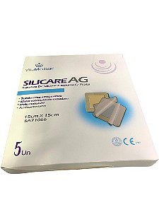 Curativo de Silicone Com Prata e Espuma Aderente Silicare AG 15cm x 15cm Cx C/5 un - Vita Medical