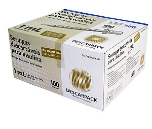 Seringa de Insulina 1ml com Agulha (Fina) 8,0 x 0,30mm 30g Caixa C/100 Un - Descarpack