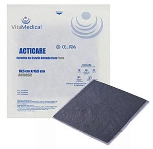 Curativo de Carvão Ativado Com Prata 10,5cm x 10,5cm Acticare Ag Caixa C/10 UN - Vital Medical