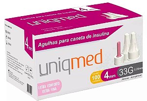 Agulha para Caneta de Insulina 4mm x 33G (0.20mm) Caixa C/100 Unidades - Uniqmed
