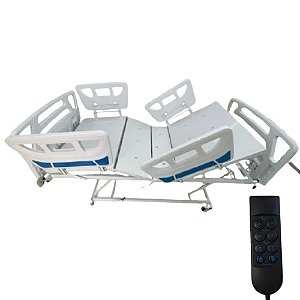 Cama Hospitalar Motorizada Com Elevação de Altura Com 7 Movimentos e Grades Injetadas S-8097-C