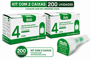Kit C/2 Caixas de Agulhas para Caneta de Insulina 4mm x 32G 200 Unidades - Medix