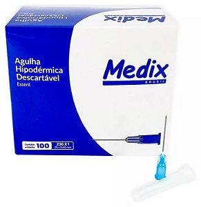 Agulha Hipodérmica Descartável 25 x 0,60mm 23g (Azul) Caixa C/100 - Medix