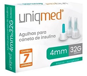 Agulha para Caneta de Insulina 4mm x 32G (0.23mm) Caixa C/7 Unidades - Uniqmed