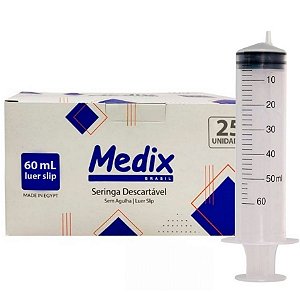 Seringa Descartável 60ml Luer Slip (Liso) Estéril Caixa C/25 unidades - Medix