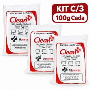 Kit C/3 Pacotes de Compressa de Gaze Não Estéril 13 Fios 100gramas Cada - SP Marcas