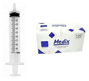 Seringa Descartável 10ml Luer Slip (Liso) Estéril Caixa C/100Unidades - Medix
