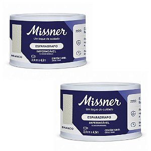 Kit C/2 Esparadrapo Branco 2,5cm x 4,5m Impermeável  - Missner