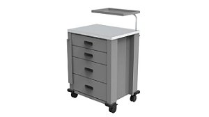 Carro De Medicação/Emergência Cinza Epóxi C/4 Gavetas S-8628