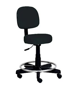 Banco Giratório Inox Com Encosto e Rodízios Estofado Preto S-8055-PR - Salutem