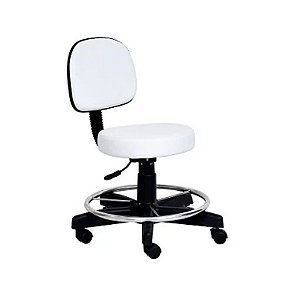 Banco Giratório Inox Com Encosto e Rodízios Estofado Branco S-8055-BR - Salutem