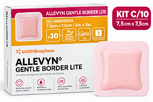 Caixa C/10 Unidades de Curativos Allevyn Gentle Border Lite 7,5cm x 7,5cm - Smith & Nephew